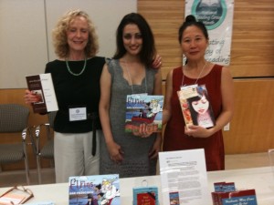WNBA authors Lynn Henriksen (how to write memoirs), Sarbjit Rai (children's books), Teresa LeYung Ryan (how to build writer's platform; women's fiction) welcome everyone at Publishing Panel